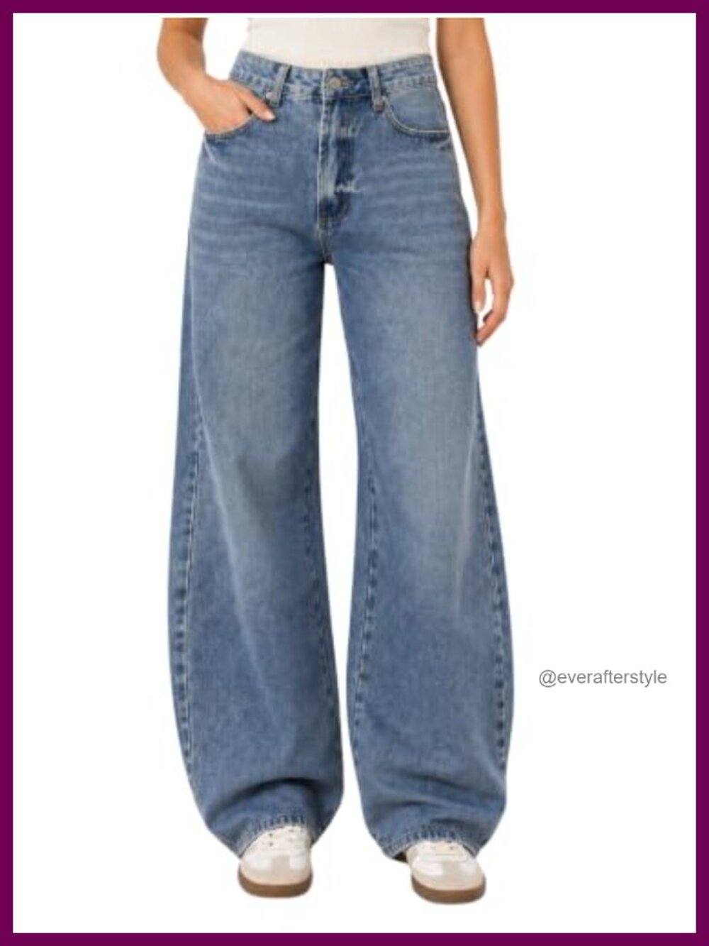 Womens Baggy Wide Leg Flared Jeans Mid Rise Loose Fit Denim Pants